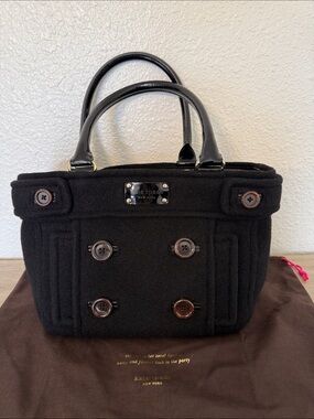 Kate Spade Beantown Quinn Black Wool-Blend Double-Button Satchel
